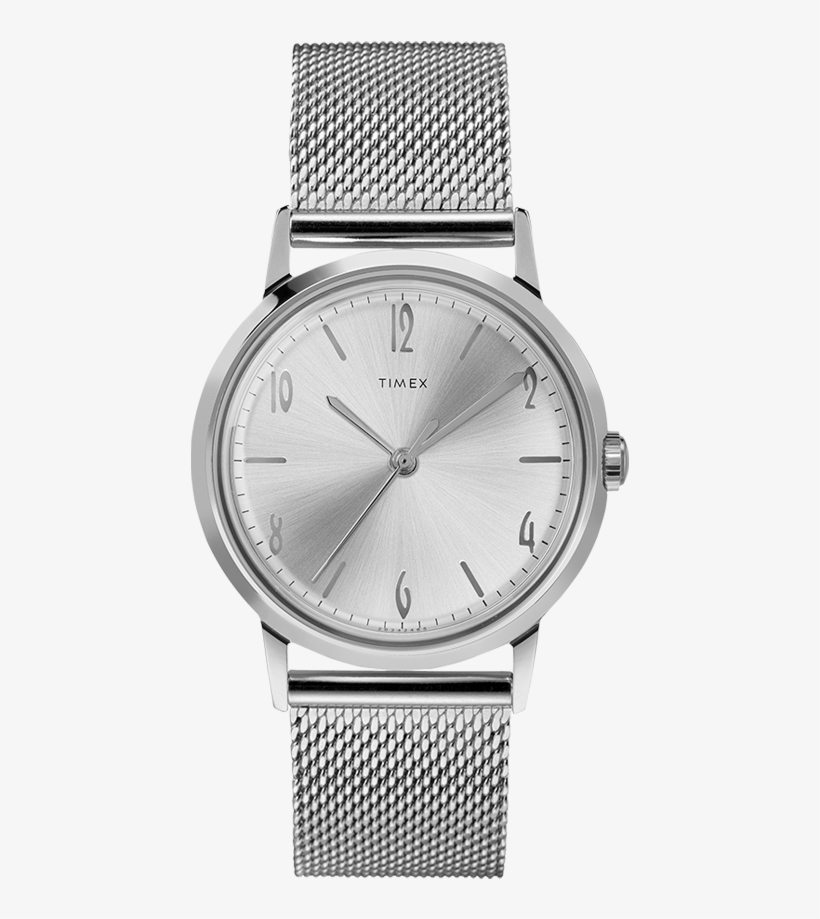Hand Wound 34mm Stainless Steel Mesh Band Watch Stainless-steel/white - Timex Watches, transparent png download