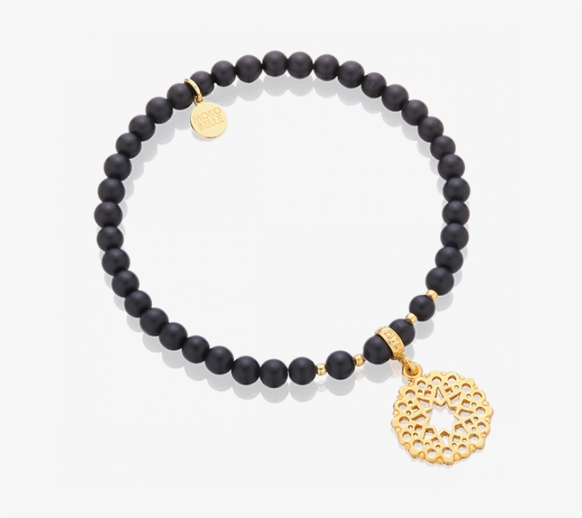 Matt Onyx Bracelet With Gold Beads And Lisboa Rosette - Onyx Bead Necklace, transparent png download