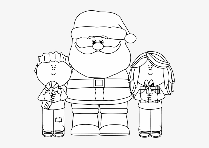 Black And White Santa With Kids - Between Black And White Clip Art, transparent png download