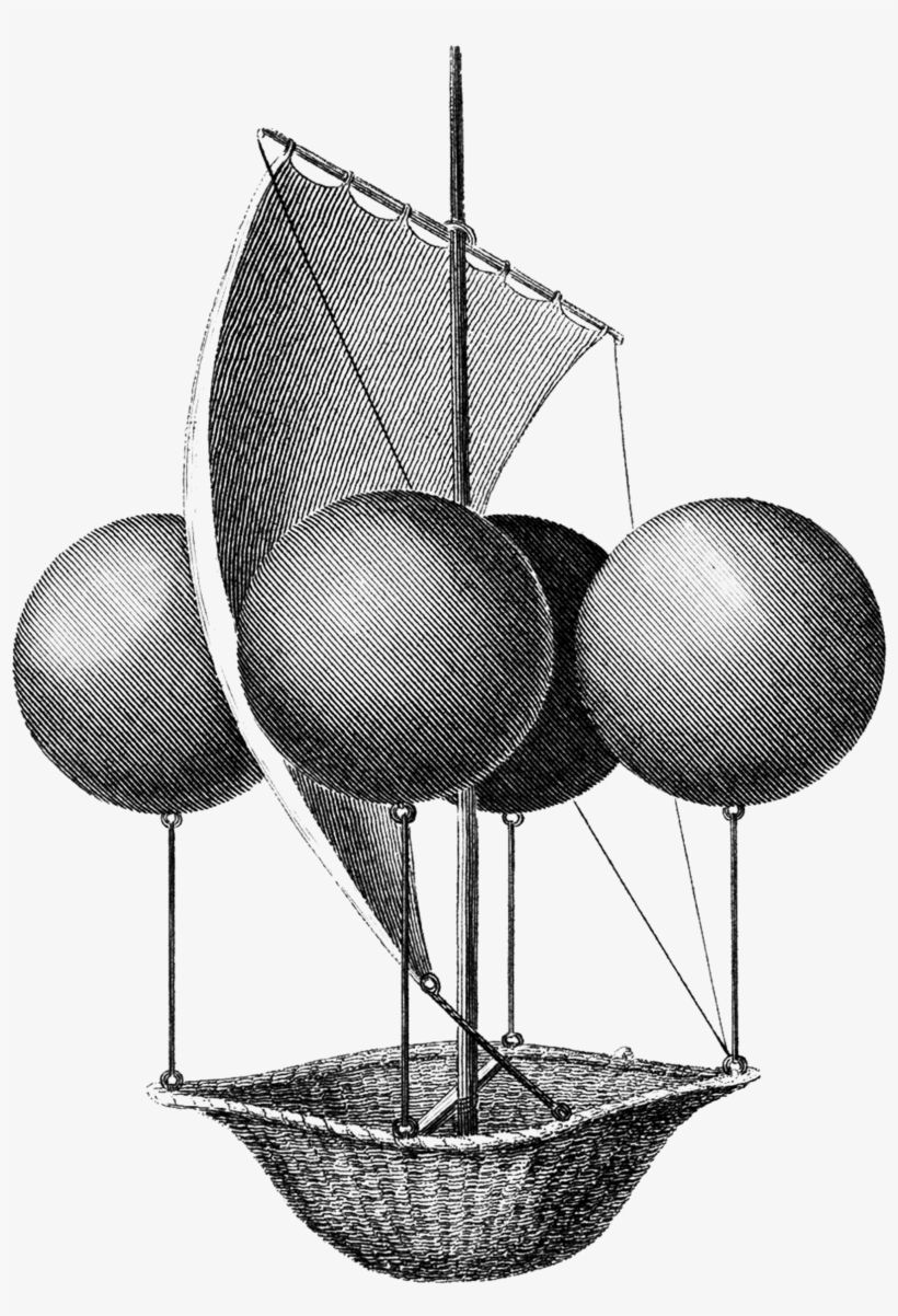 Vintage Illustration Of Hot Air Balloon - Hot Air Balloon Drawing, transparent png download