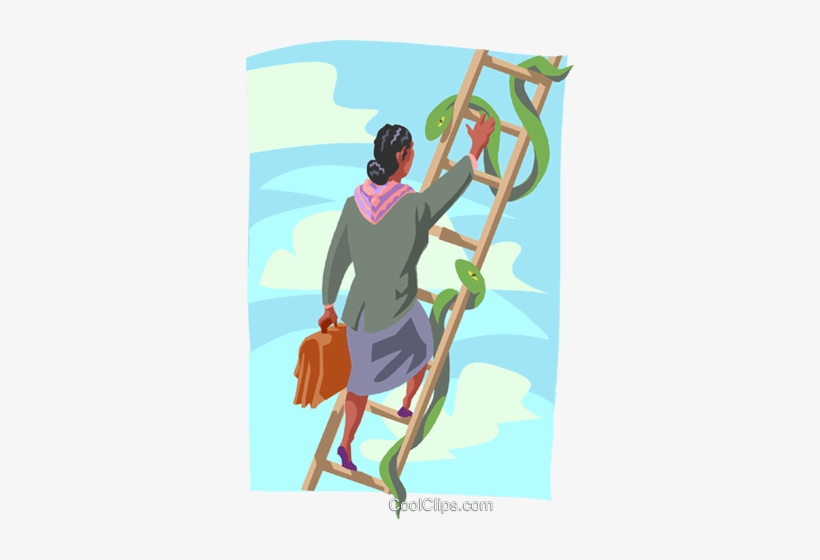 Women Climbing Ladder With Snakes Royalty Free Vector - Ladder Climbing Woman Png, transparent png download