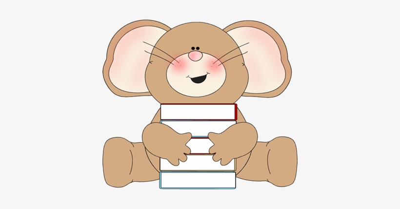 Mouse With Stack Of Books - Mouse Reading Clip Art, transparent png download