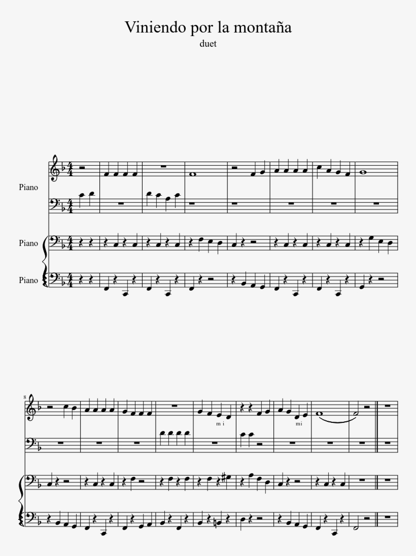 Viniendo Por La Montaña Sheet Music 1 Of 1 Pages - Nothing Else Matters Violin Notes, transparent png download