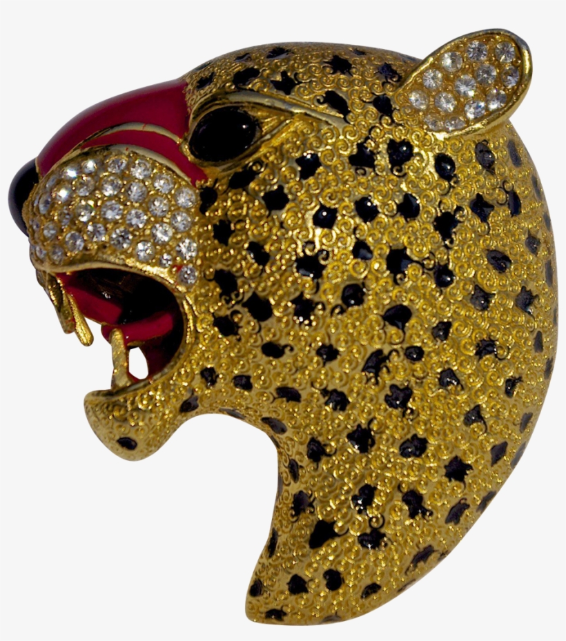 Rare Enamel Roaring Panther Head Brooch Pin Signed - Bull, transparent png download