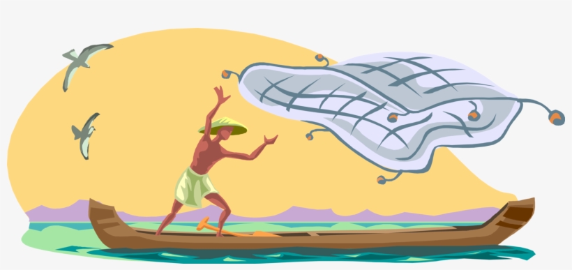 Vector Illustration Of Asian Fisherman Angler Casts - Fisherman, transparent png download