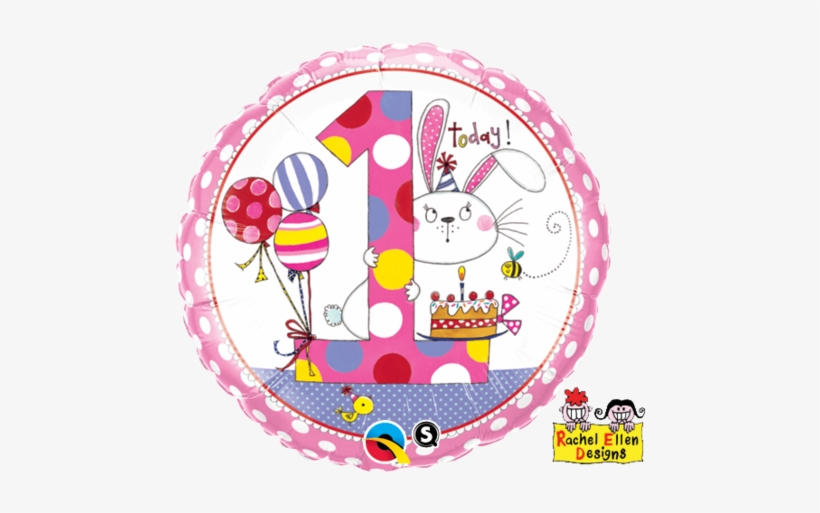 18" Rachel Ellen Age 1 Bunny Polka Dots Foil - Age 1 Polka Dot Bunny Foil Balloon, transparent png download