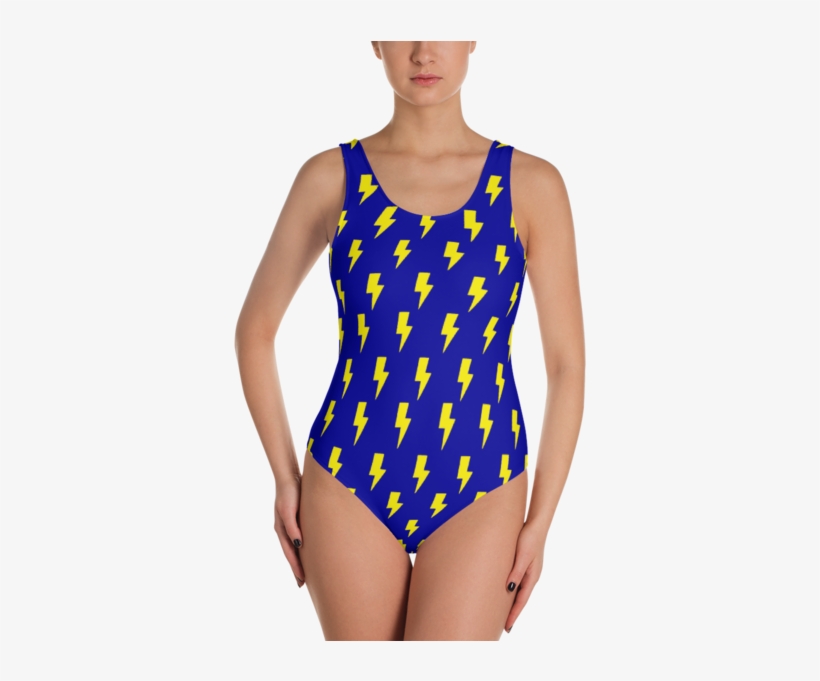 Yellow Lightning Bolts On Blue One-piece - One-piece Swimsuit, transparent png download