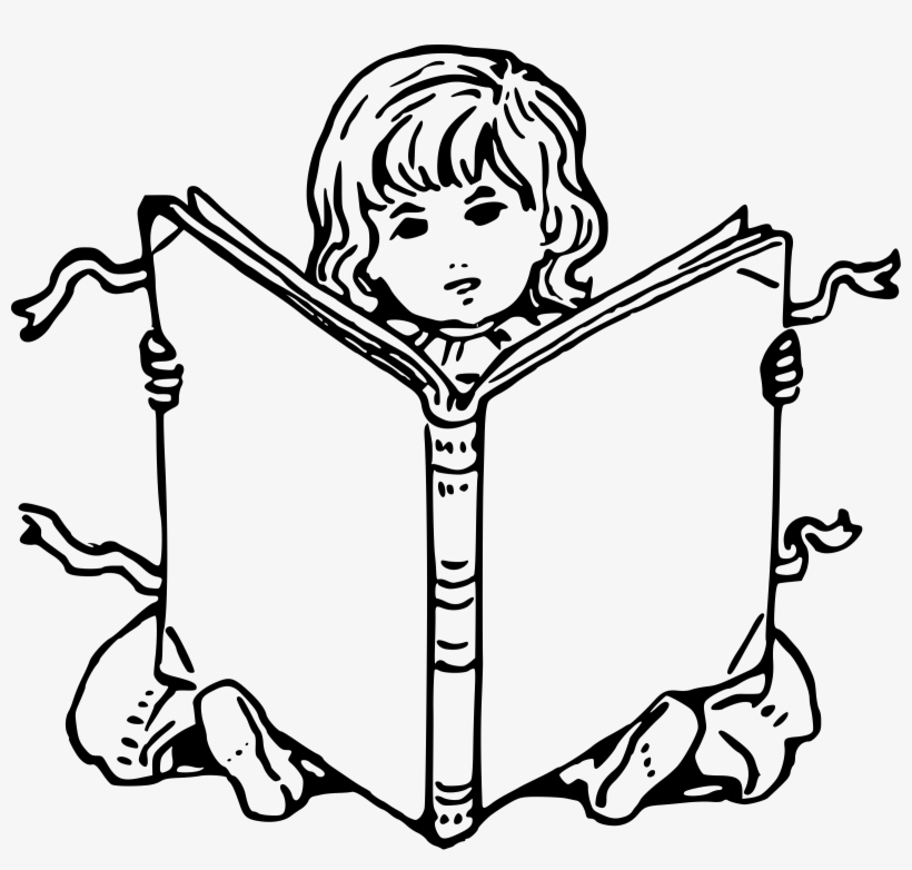 Child With Book 2 Graphic Stock - Black And White Cartoon Reading, transparent png download