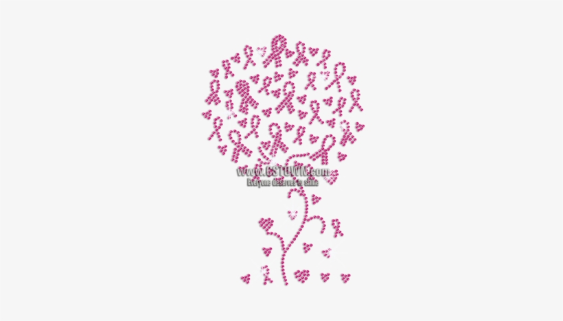 Pink Ribbon Tree With Love Fruits Iron-on Rhinestone - Illustration, transparent png download