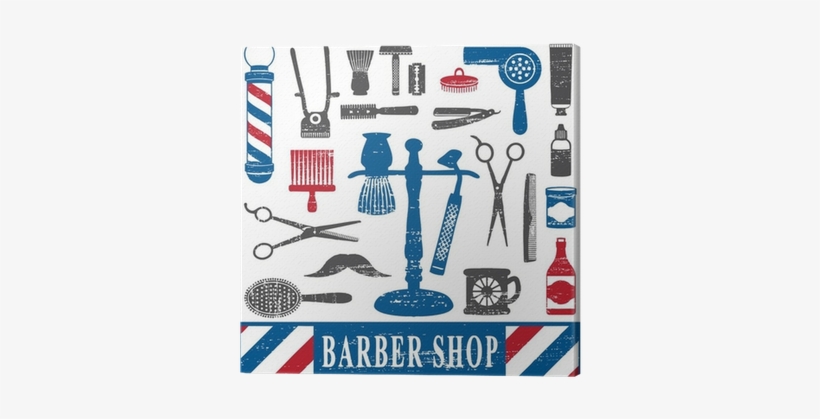 Vintage Barber Shop Tools Silhouette Icons Set 2 Canvas - Barbershop, transparent png download