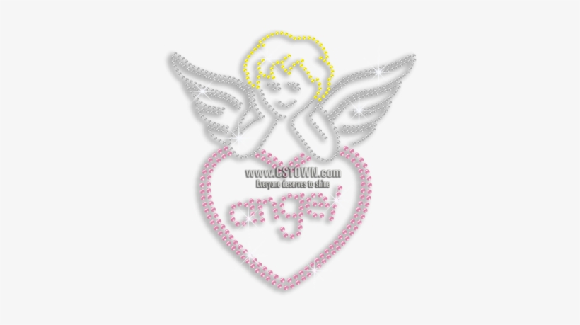 Cute Angel Heart Hotfix Rhinestud Iron On Transfer - Hotfix, transparent png download