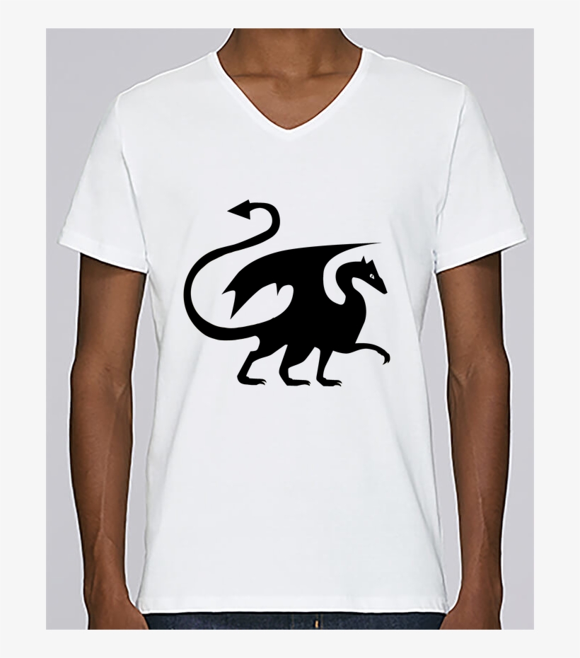 T-shirt Col V Homme Stanley Relaxes Dragon Silhouette - T-shirt, transparent png download
