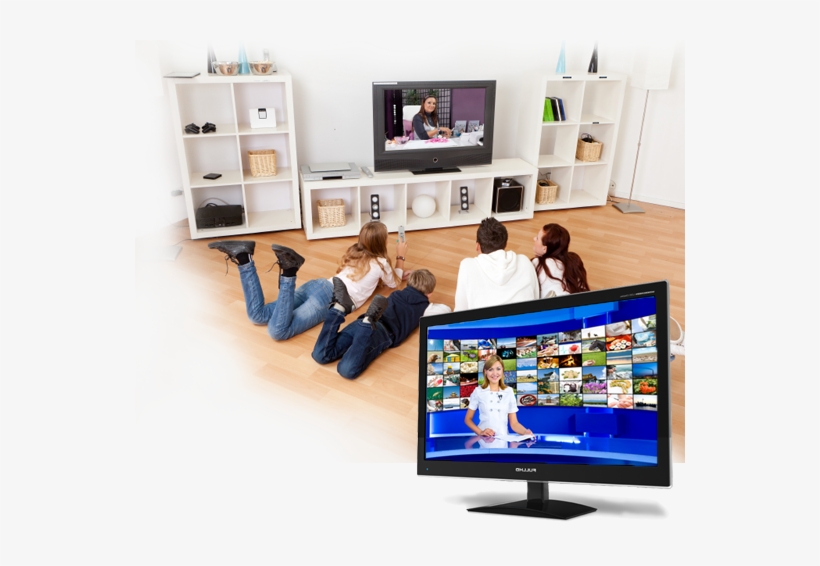 Digital Tv From Tvn - Family On Lounge Watching Tv, transparent png download