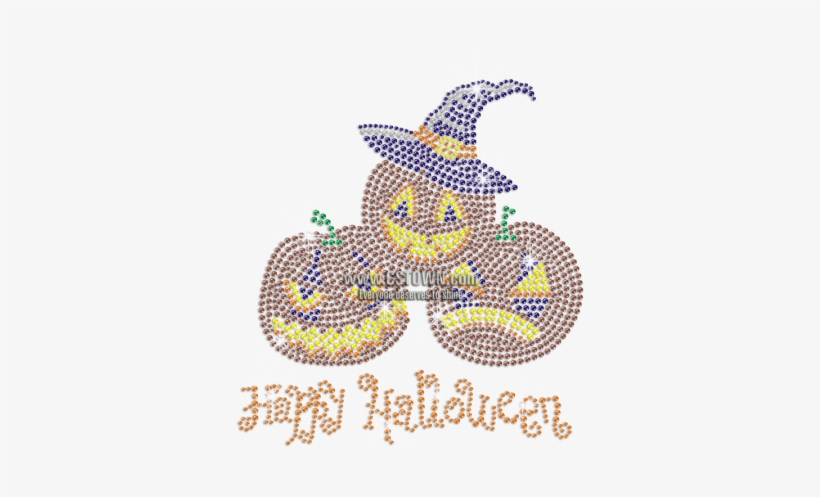 Happy Halloween With Funny Pumpkins Iron On Rhinestone - Halloween, transparent png download