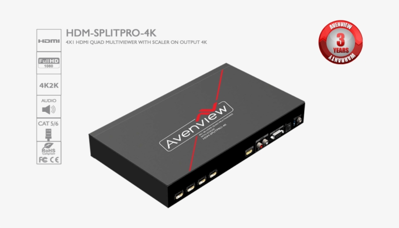 Avenview Hdm Splitpro 4k 4k Hdmi Quad Multiviewer W/ - Avenview 1 X 4 Hdmi True 4k, transparent png download
