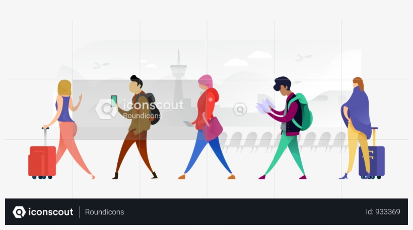 Many Nationalities Walking Across With Their Bags Illustration - Illustration, transparent png download