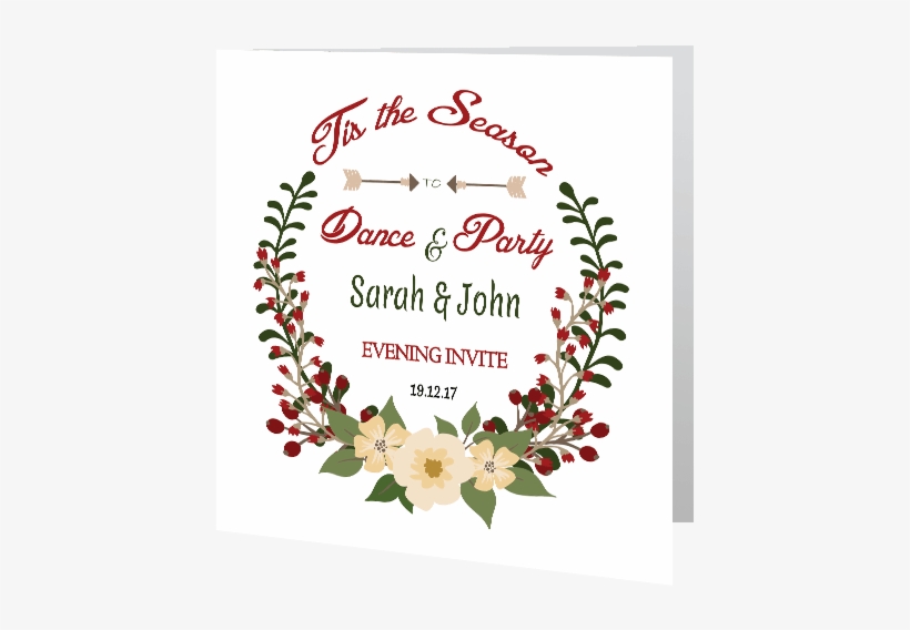 Wedding Evening Invite Xmas Floral Wreath 140mm X - Wedding Invitation, transparent png download