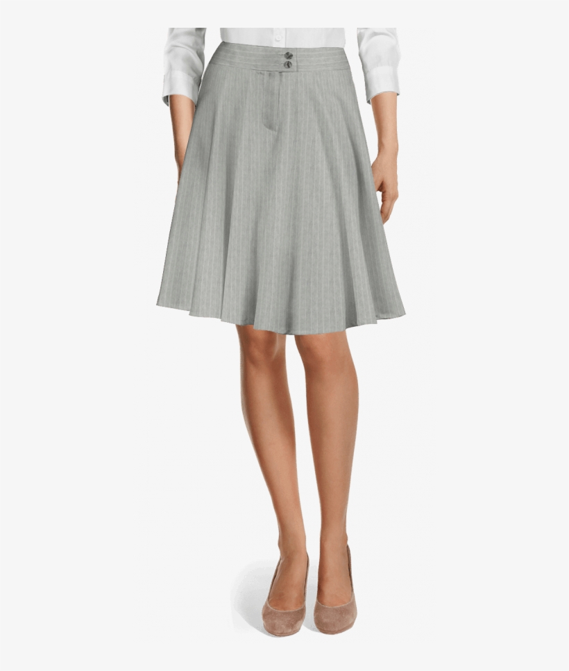Grey Flared Striped Linen Skirt-view Front - Grey Pencil Skirt Short, transparent png download