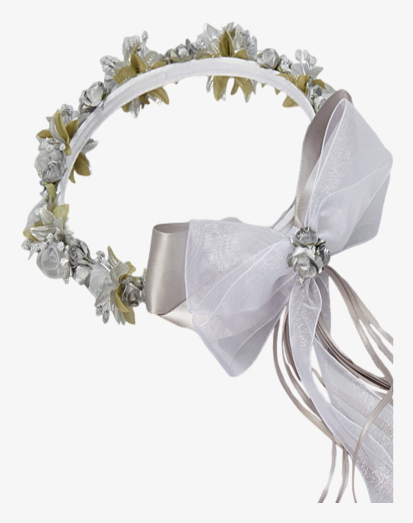 Silver Silk & Satin Ribbons Floral Crown Wreath Girls - Wreath, transparent png download