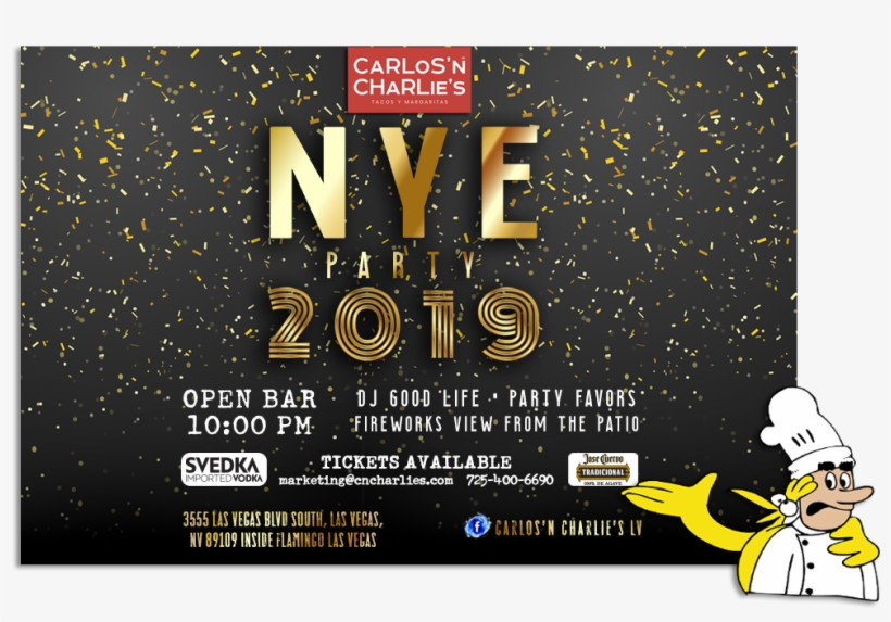 Carlos 'n Charlies New Year's Eve Party - New Year Eve's Party 2019, transparent png download