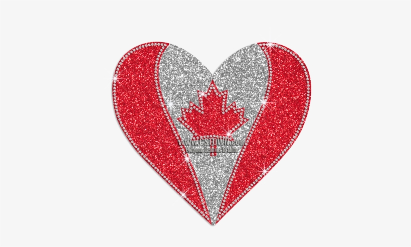 Shimmery Heart Canadian Flag Glitter Rhinestone Iron-on - Emblem, transparent png download