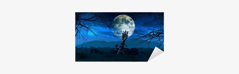 Halloween Background With Zombie Hand Sticker • Pixers® - Moon, transparent png download
