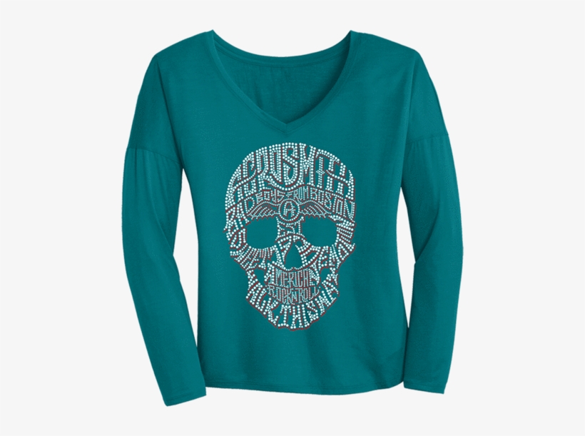 Skull Drapey Bling Long Sleeve V - T-shirt Aerosmith Skull T-shirt Rfe Mc099, transparent png download