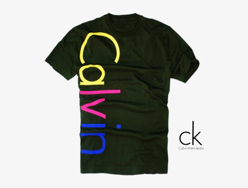 ~calvin Klein Ckj Green Roundneck Printed Tshirt Colorful - Active Shirt, transparent png download