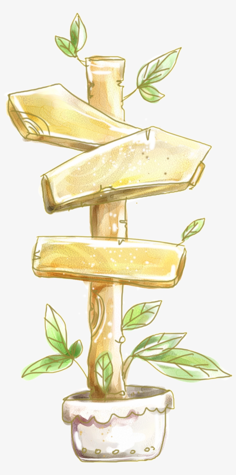 Hand Painted Transparent Of A Plant With Wooden Boards - 路牌 卡通, transparent png download