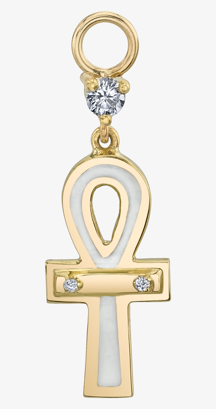 Diamond And White Enamel Ankh Hoop Earring Charm - Keychain, transparent png download