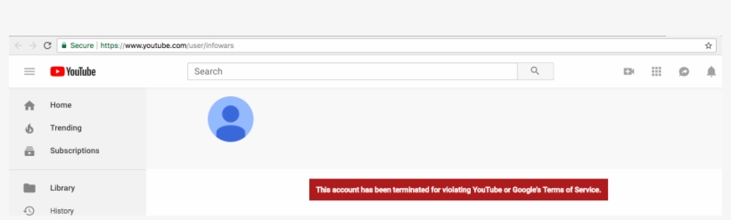 Infowars Youtube Takedown Notice - Account Has Been Terminated For Violating Google's, transparent png download