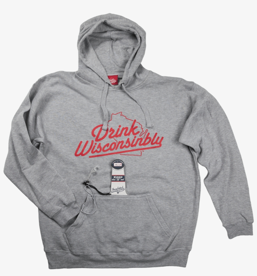 Drink Wisconsinbly Grey And Red Bottle Pouch Hoodie - Drink Wisconsinbly Wisconsin State Shot Glass In Cheesehead, transparent png download