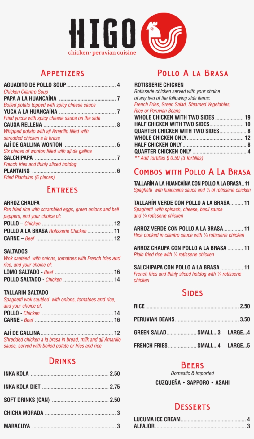 Higo Chicken Menu-1 - Higo Chicken, transparent png download