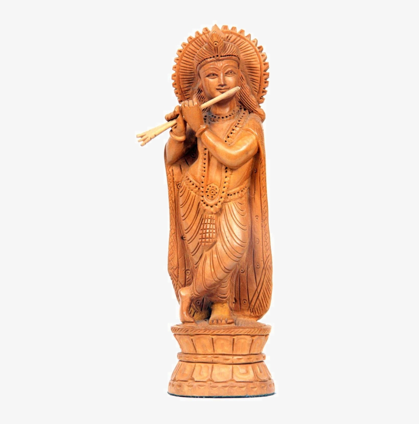Beautifully Carved Wooden Lord Krishna - Krishna, transparent png download