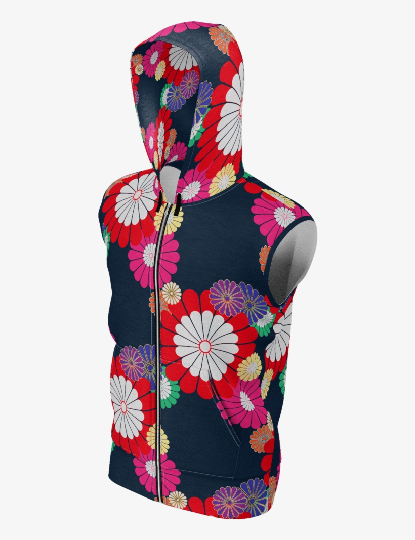 Kiku Floral Pattern Equil Sleeveless Hoodie - Equil, transparent png download