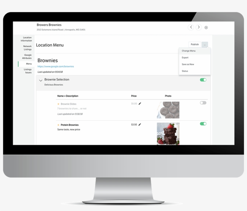 Momentfeed Menu Manager Displayed On A Mac Monitor - One Page Checkout Voorbeeld, transparent png download