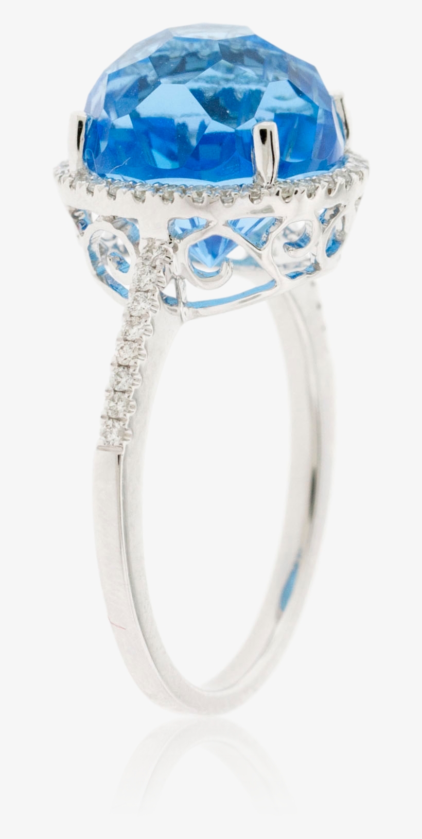 Fancy Round Cut Blue Topaz Ring With Diamond Halo Sideview - Park City Jewelers, transparent png download