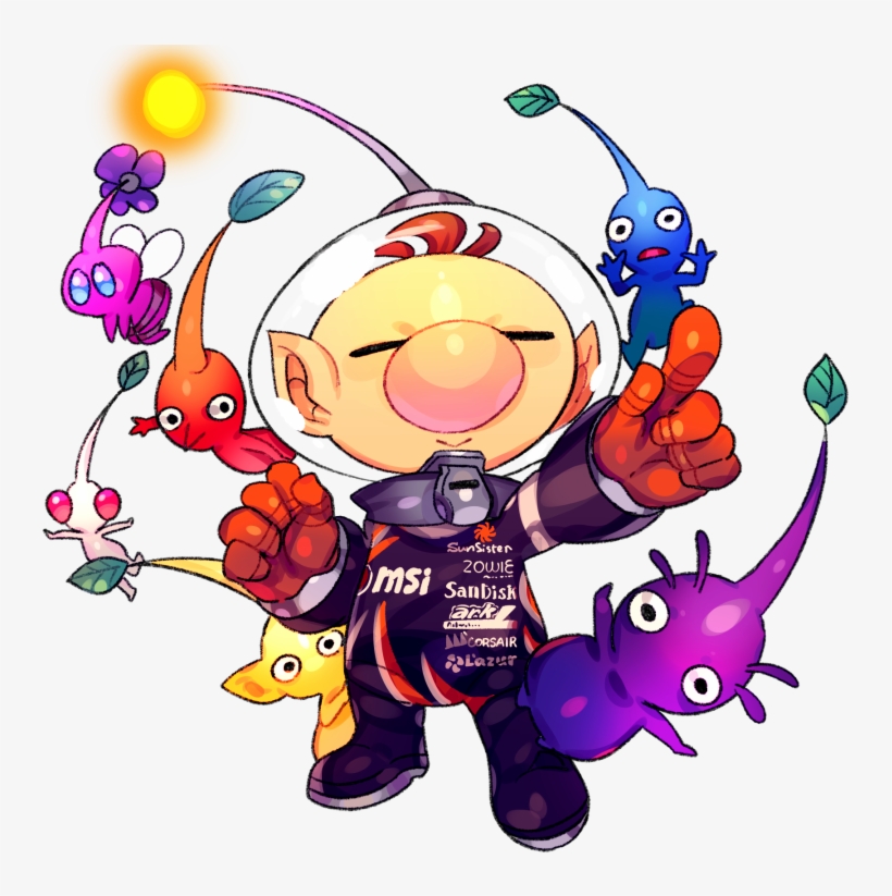 Olimar, Purple Pikmin, Yellow Pikmin, Blue Pikmin, - Captain Olimar, transparent png download