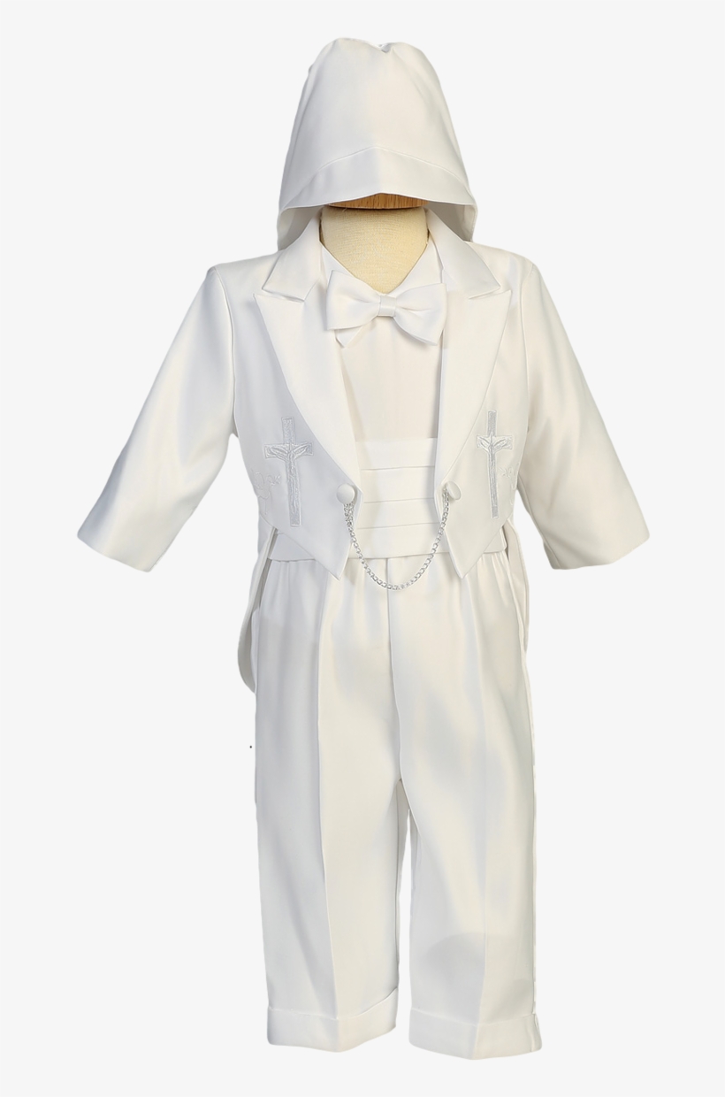 Cross & Dove Embroidered Tuxedo Satin 5 Pc Christening - Satin, transparent png download