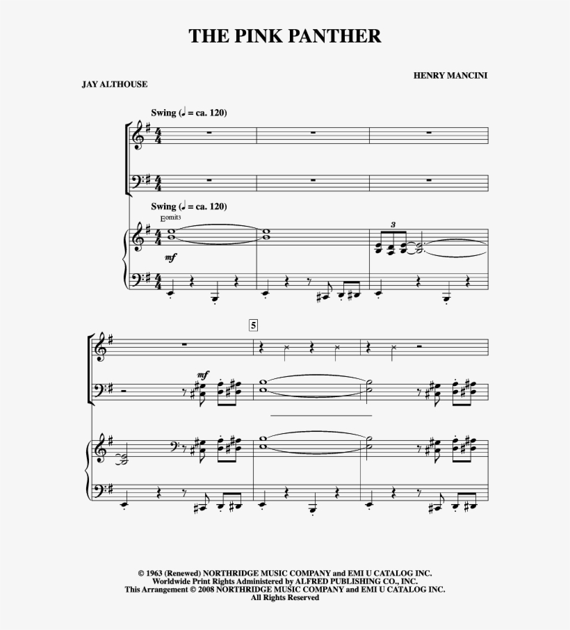 The Pink Panther Thumbnail - Pink Panther By Henry Mancini For 2 Part Voices And, transparent png download