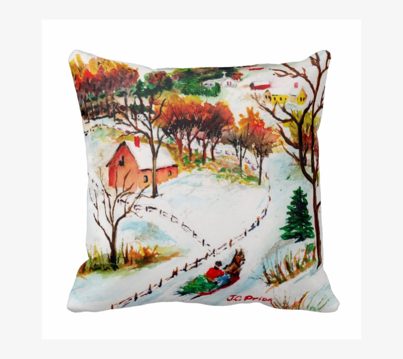 Winter Sleigh Ride Mountain Christmas Watercolor Throw - Watercolor Painting, transparent png download