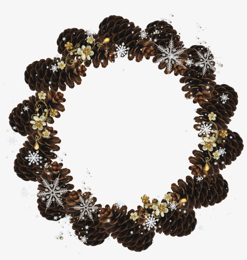 Round Pine Cone Transparent Png Christmas Photo Frame - Wreath, transparent png download