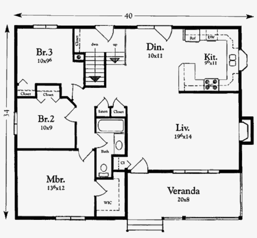 Clipart Library Stock Cottage Style Plan Beds Baths - 1200 Sq Floor Plan 3 Bed, transparent png download
