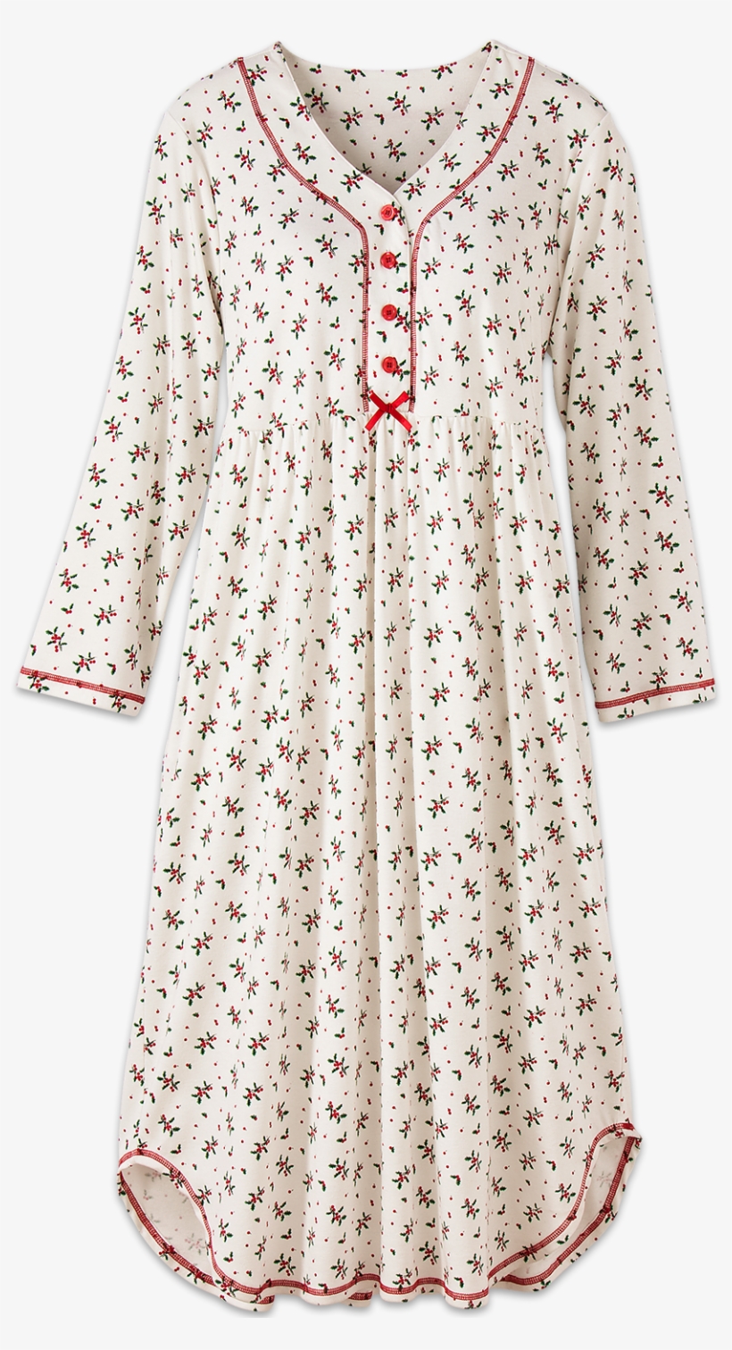 Cotton Knit Nightgown With Holly Berry Print - Holly Berry Nightgown Women's, transparent png download