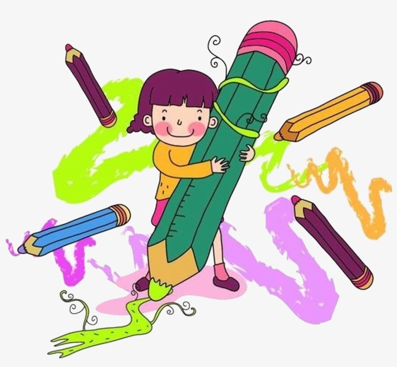 Png Transparent Stock Paintbrush Cartoon Painting Child - Niña Con Lapices De Colores Dibujo, transparent png download