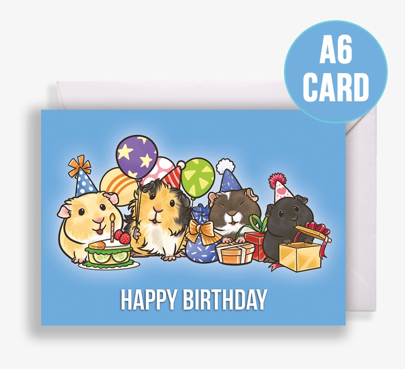 Guinea Pig Party Birthday Card Blue Background - Greeting Card, transparent png download
