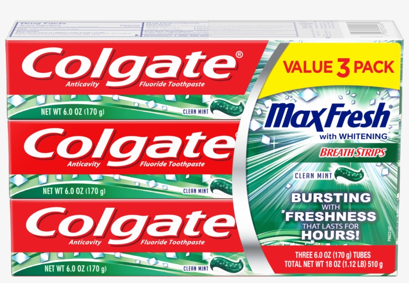 Colgate Max Fresh Toothpaste With Breath Strips, Clean - Colgate Max Fresh Toothpaste, Anticavity Fluoride,, transparent png download