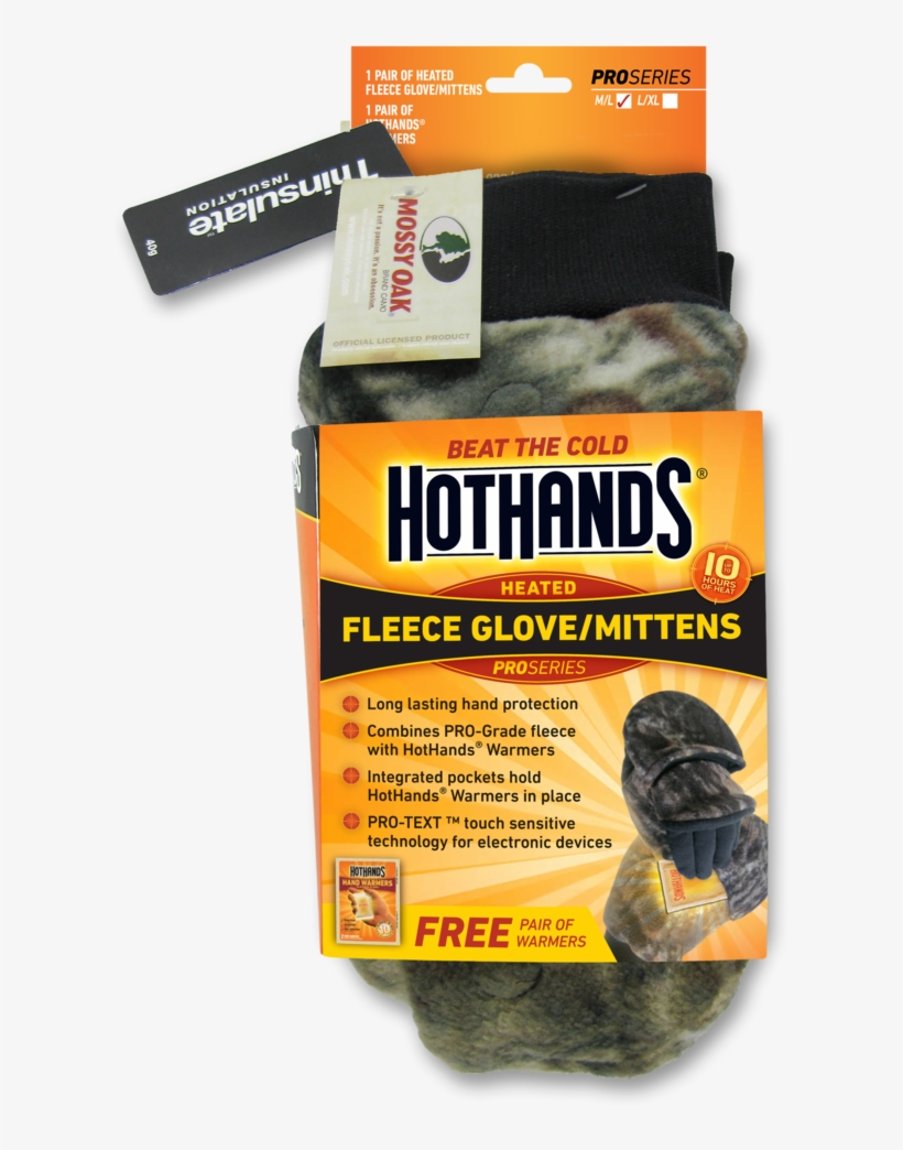 Hothands Fleece Camo M/l Glomitts - Hothands Heated Fleece Glove / Mittens (black Medium/, transparent png download