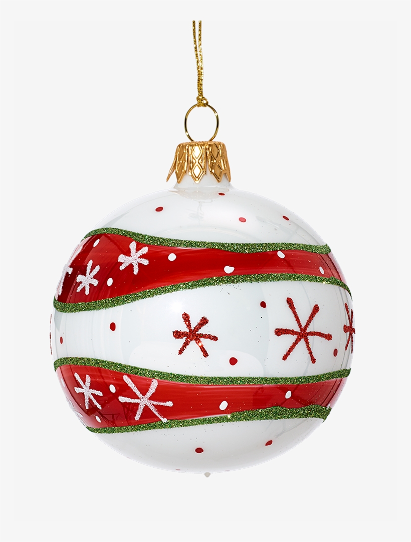 Glass Bauble With Red, White Waves, 7cm - Boule De Noel, transparent png download