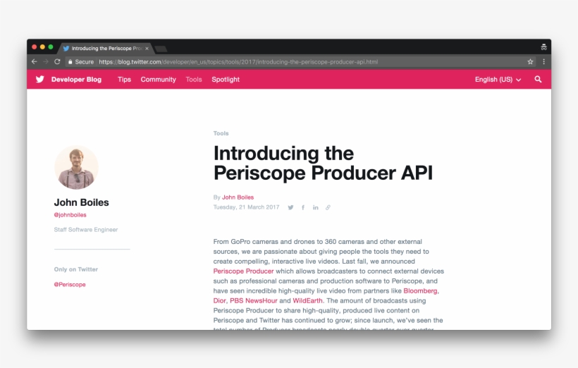 Periscope's Blog Post Of The Producer Api - Twitter, transparent png download
